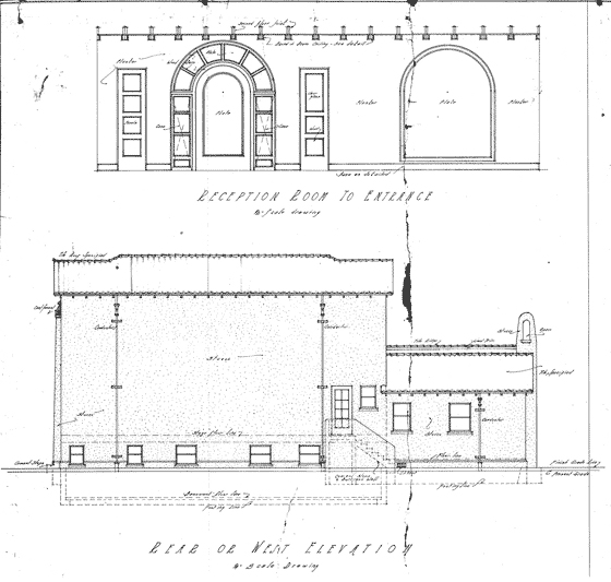 A blueprint showing the west side elevation of the San Jose Woman's Club's historic clubhouse