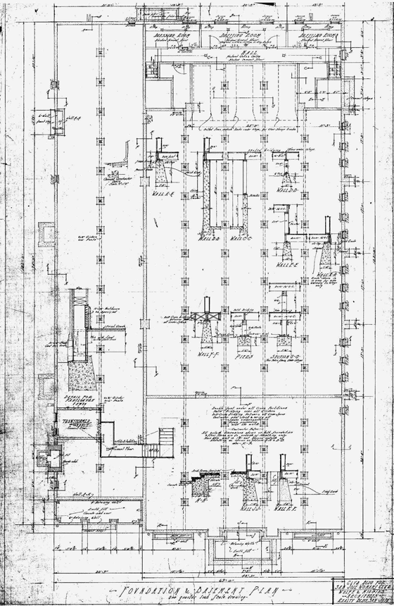 A blueprint showing the foundations of the San Jose Woman's Club's historic clubhouse