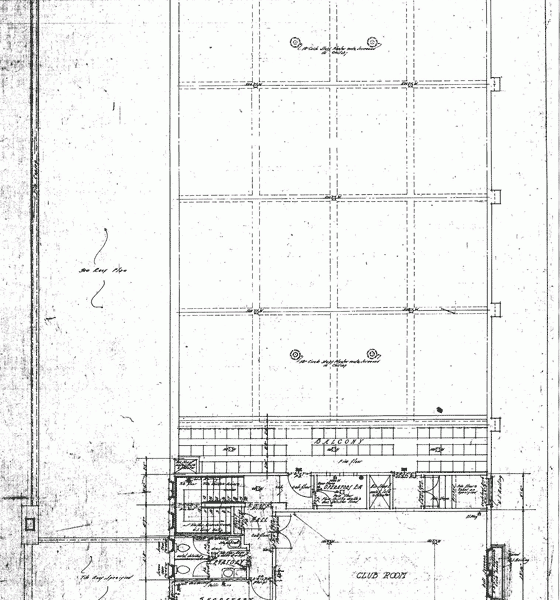 A blueprint showing the second floor interior of the San Jose Woman's Club's historic clubhouse