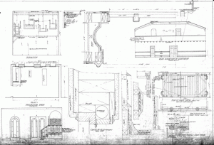 A blueprint showing the interior of the San Jose Woman's Club's entranceway